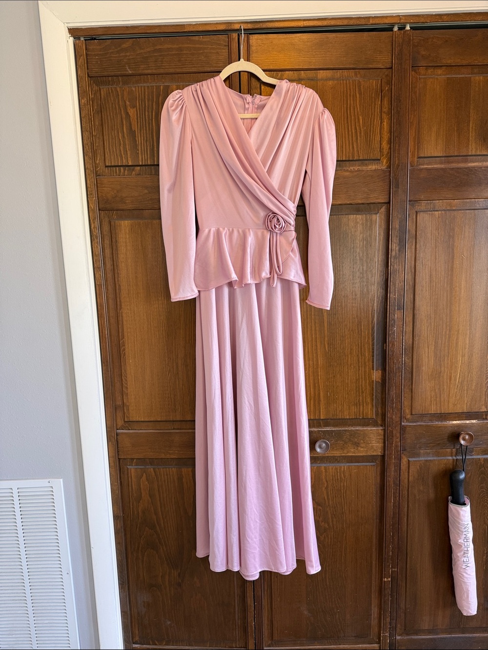 Elegant Pink Wrap-Style Women’s Dress